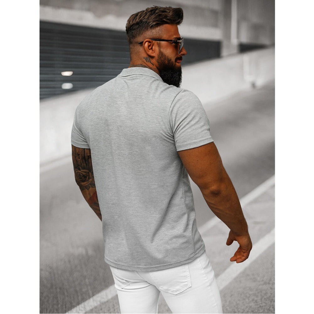 Ljusgrå Solid Herrtröja - Pikétröja bakifrån