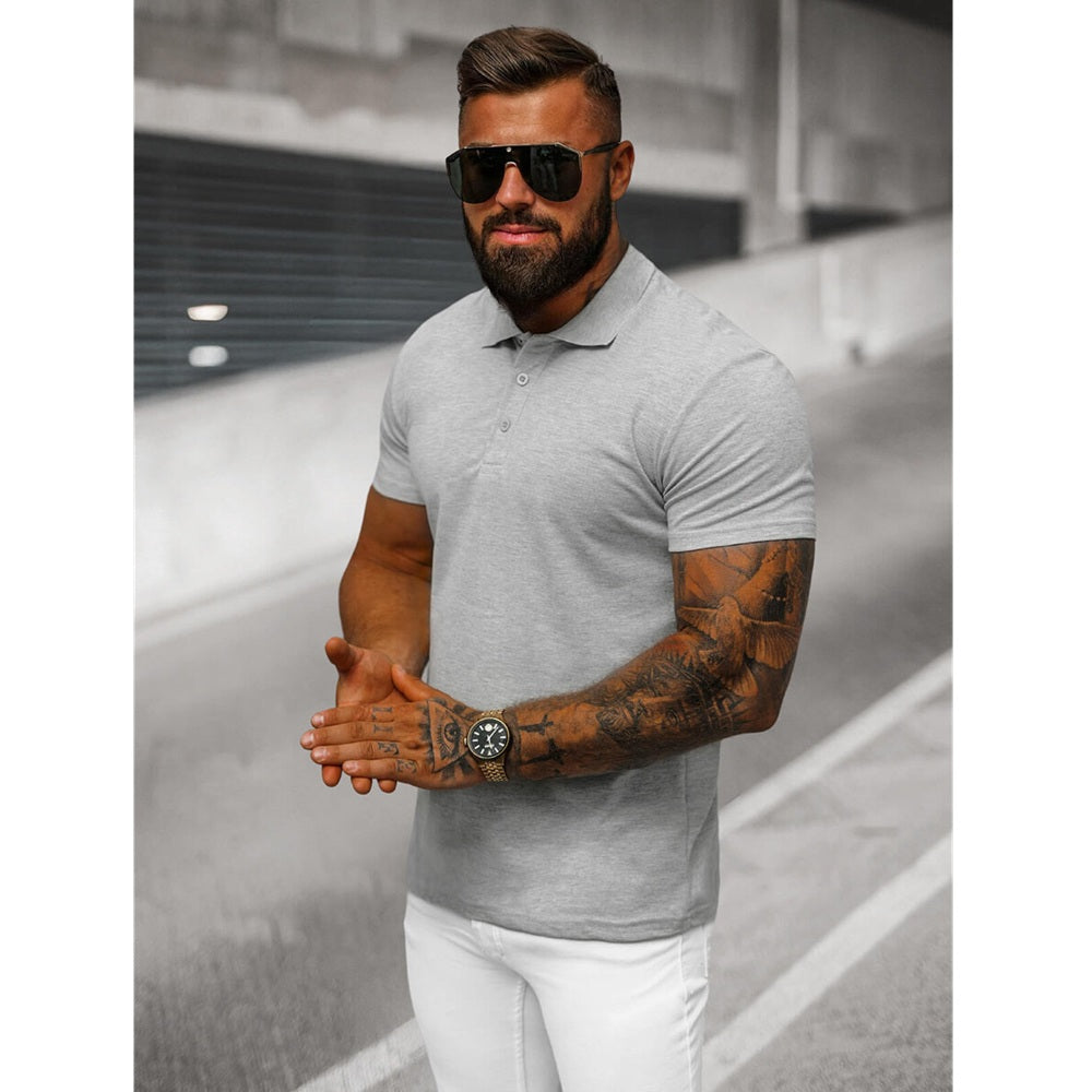 Ljusgrå Solid Herrtröja - Pikétröja sida