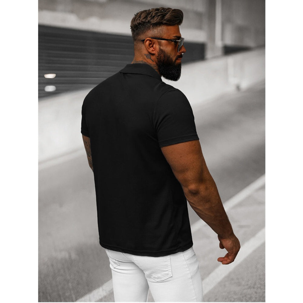 Svart Solid Herrtröja - Pikétröja bakifrån