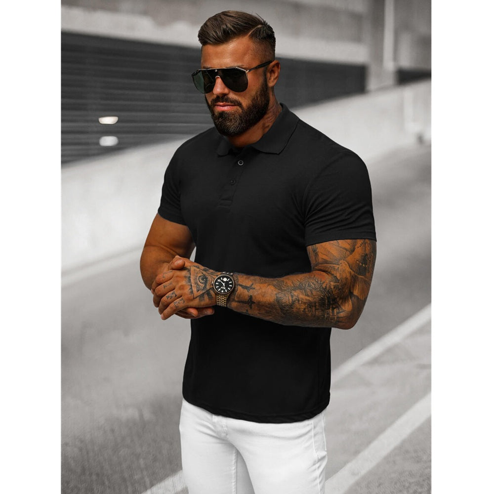 Svart Solid Herrtröja - Pikétröja sidan