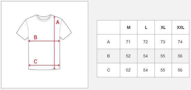 Kortärmad tröja herr - T-shirt med tryck storlekstabell