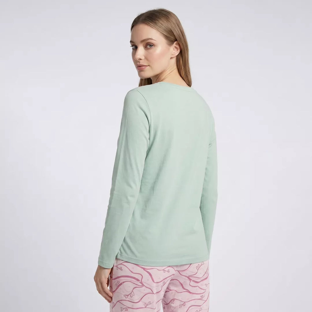 Pyjamas dam 100% bomull från Gaubert sedd bakifrån med långärmad tröja och långbyxor