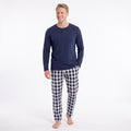 Pyjamas herr i 100% bomull med marinblå långärmad tröja och rutiga byxor från Gaubert