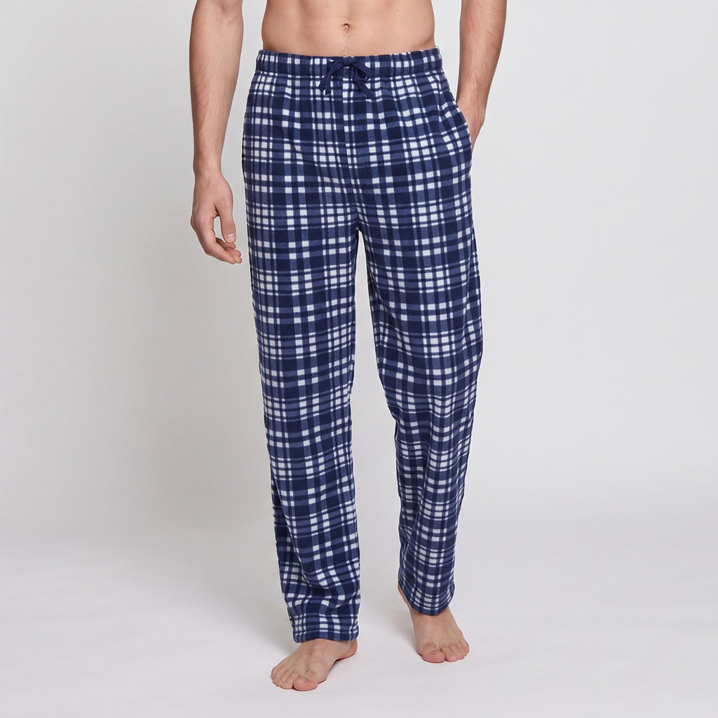 Blå rutiga pyjamasbyxor herr i mjuk fleece