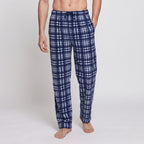 Blå rutiga pyjamasbyxor herr i mjuk fleece