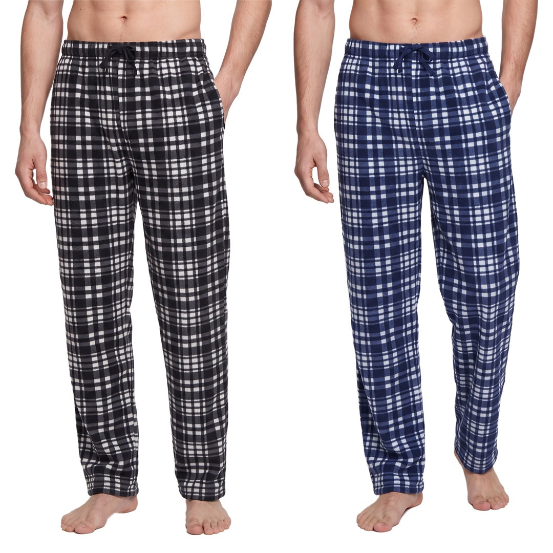 2-pack pyjamasbyxor herr i fleece – svart och blå rutig Gaubert