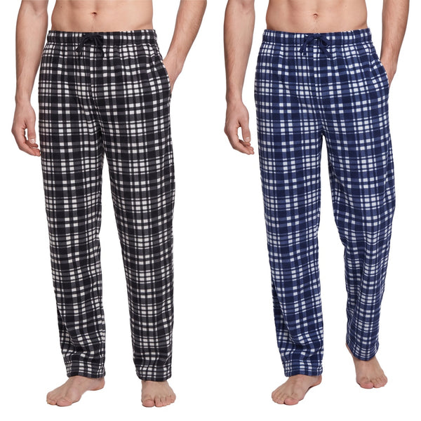 2-pack pyjamasbyxor herr i fleece – svart och blå rutig Gaubert