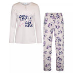 Pyjamas dam 100% bomull från Gaubert med långärmad tröja och blommiga långbyxor