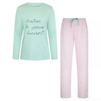 Gaubert® pyjamas dam 100% bomull med långärmad tröja och långbyxor i mintgrönt och rosa