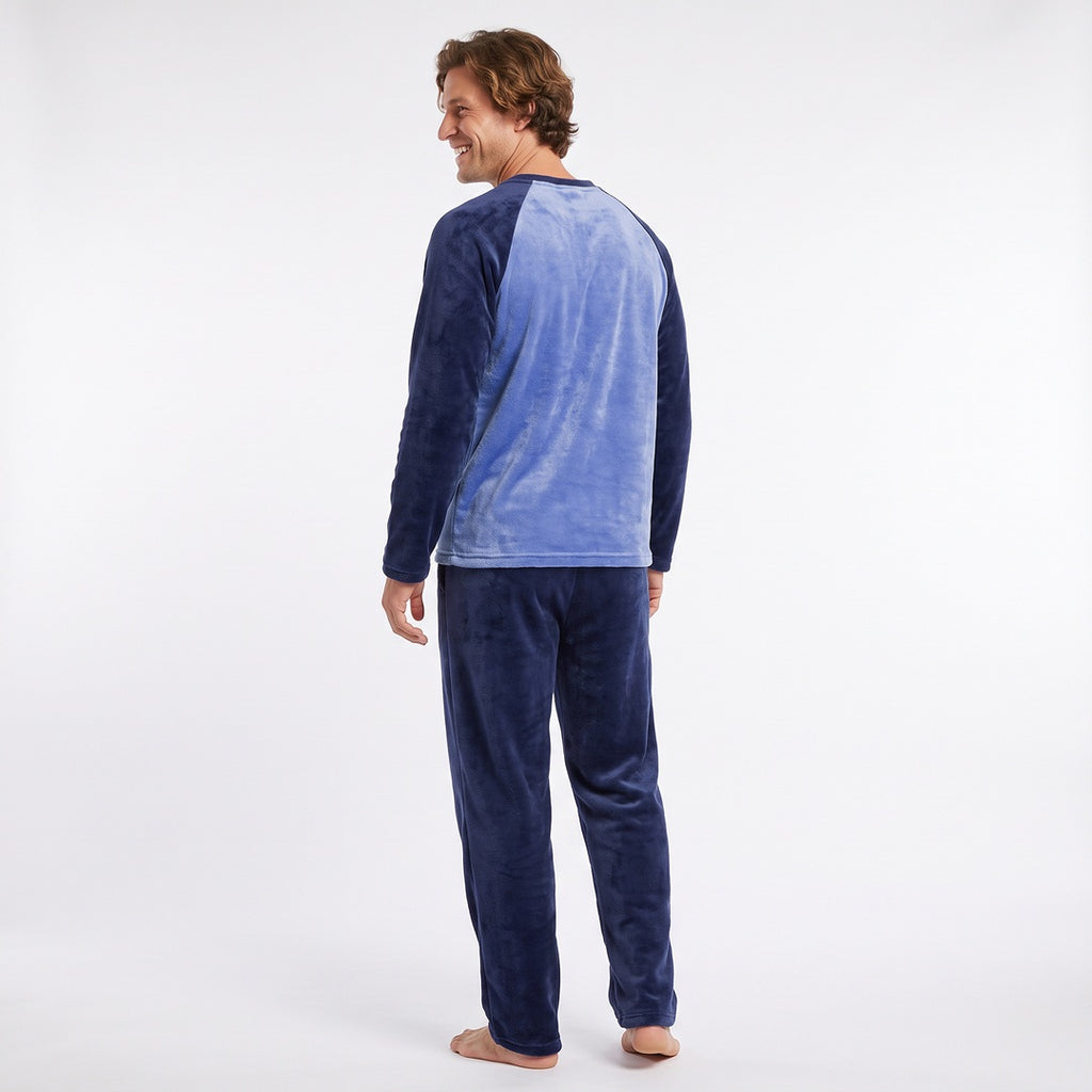 Marinblå fleece pyjamas herr Gaubert – tröja och byxor bakifrån