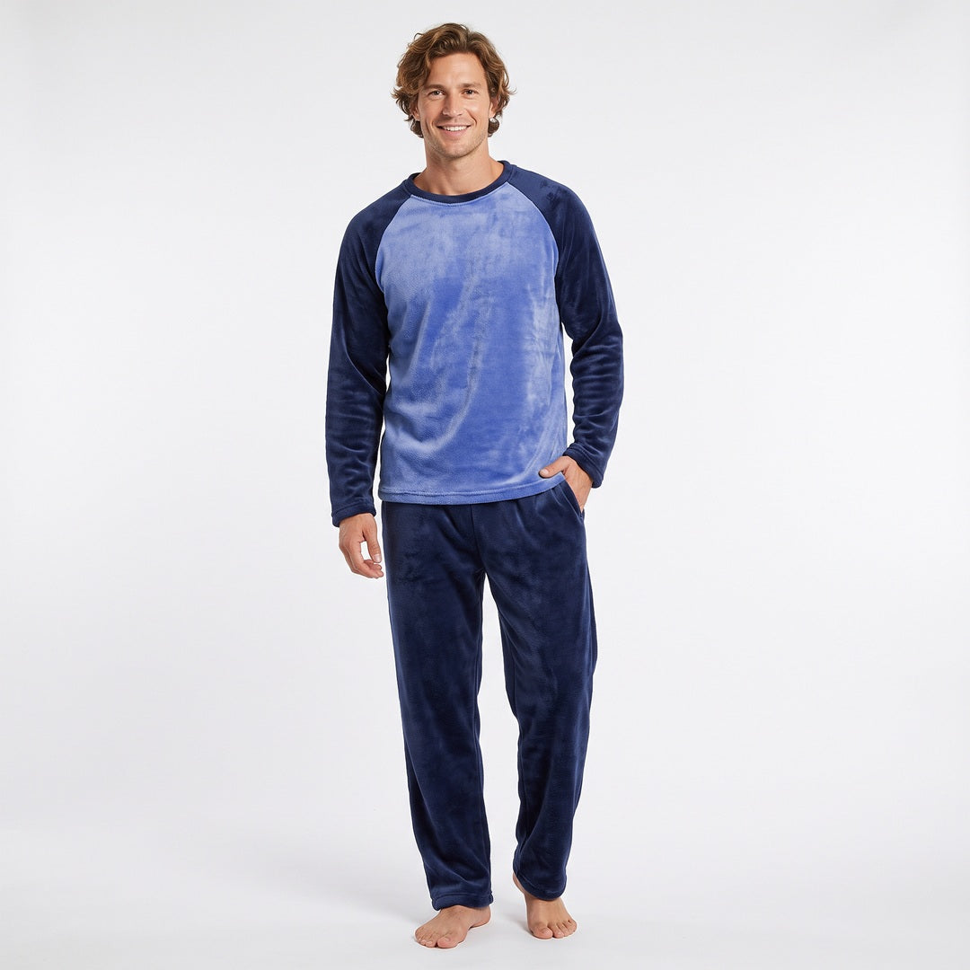 Pyjamas herr i fleece – marinblått pyjamasset Gaubert framifrån