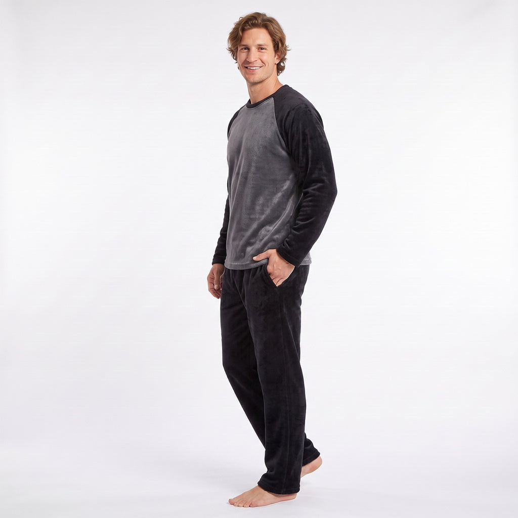 Varm svart pyjamas herr i coral fleece – Gaubert från sidan
