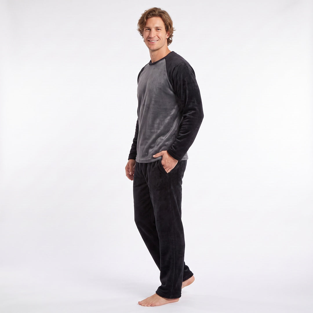 Varm svart pyjamas herr i coral fleece – Gaubert från sidan