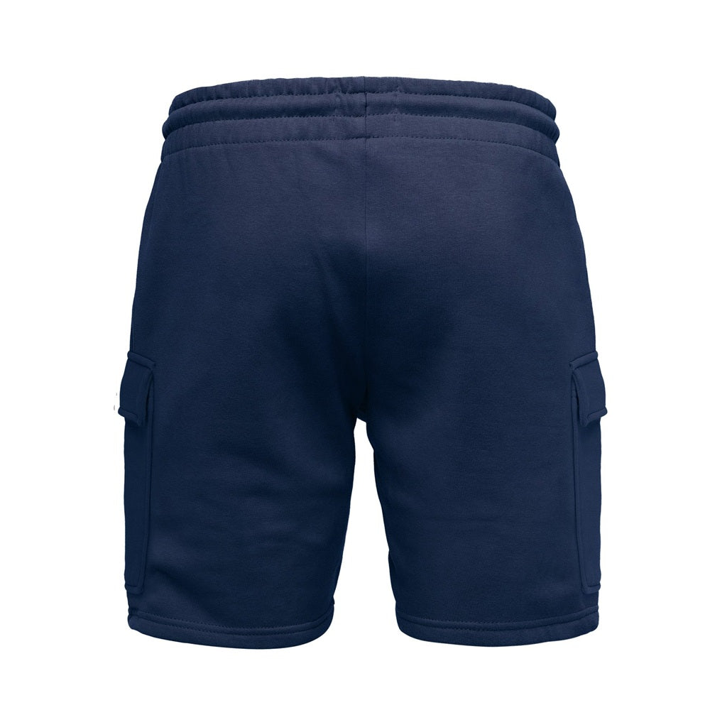 Mjukisshorts med cargofickor herr - Amaci & Son mörkblåa bakifrån