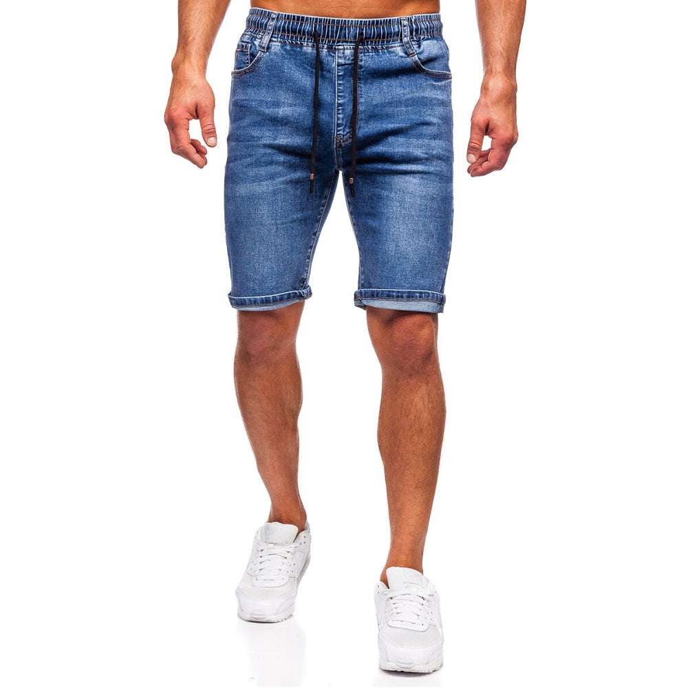 Jeansshorts blå - Resår herrshorts framifrån