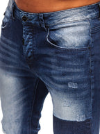 Blå slitna jeans med lagningslappar - Herr zoomad
