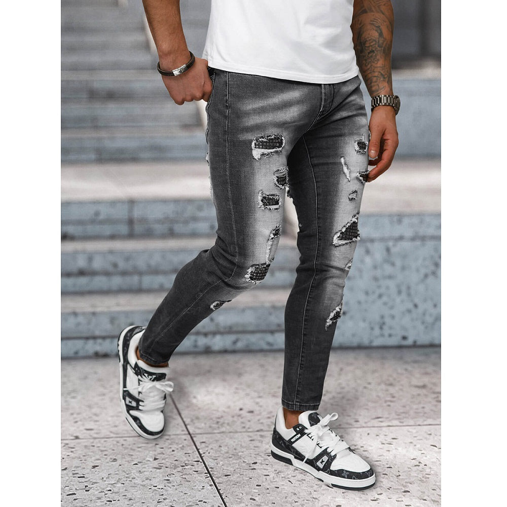 Slitna Jeans med nitar - Svarta Herrjeans