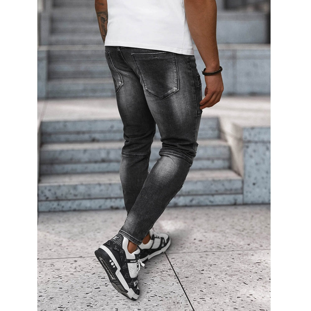 Svarta Slim Fit Jeans - Dekorativa Sömmar bakifrån