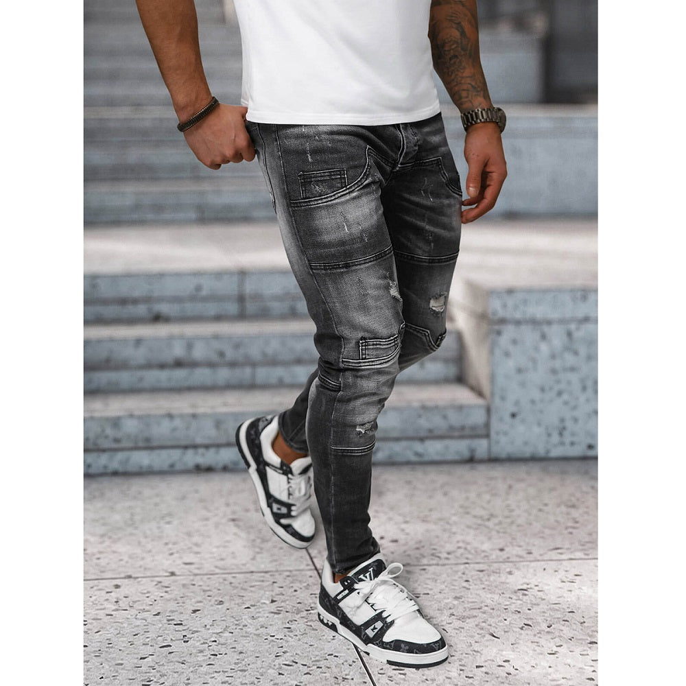 Svarta Slim Fit Jeans - Dekorativa Sömmar sidan