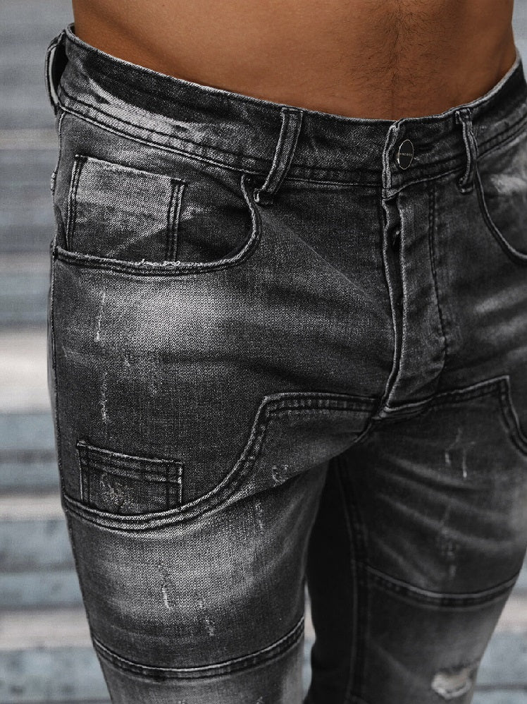Svarta Slim Fit Jeans - Dekorativa Sömmar zoomad