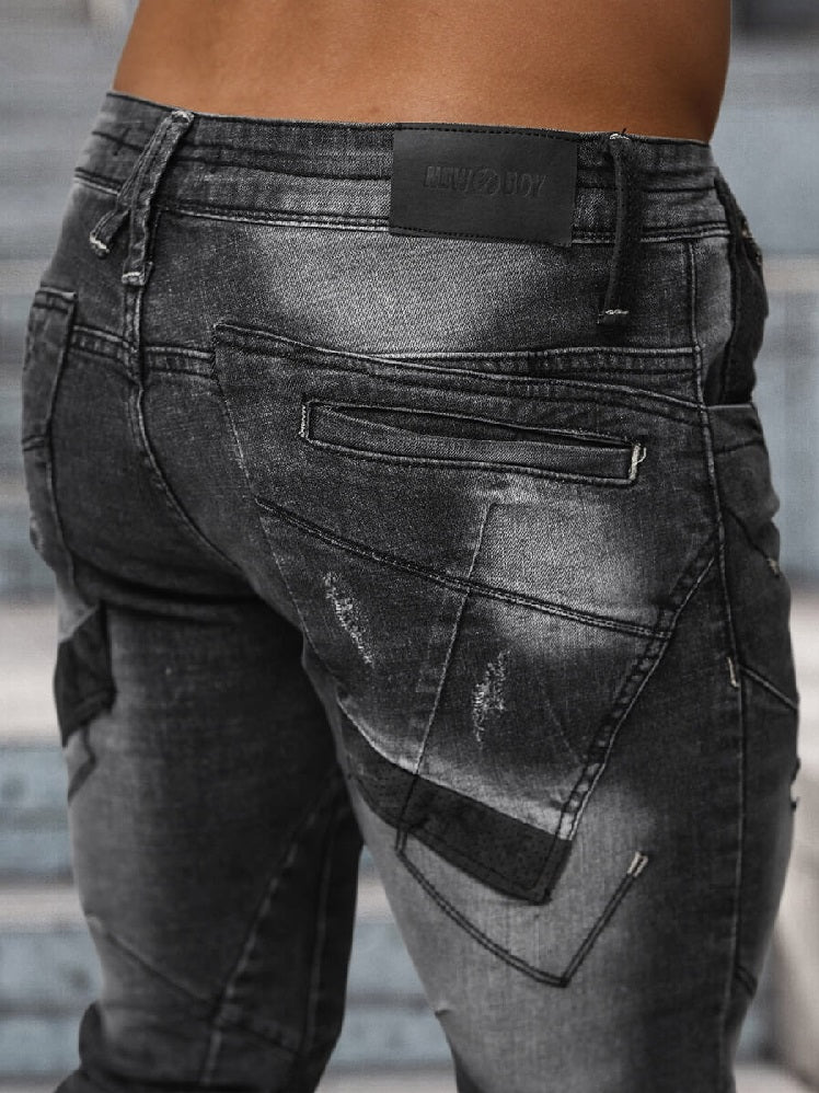 Tuffa Jeans med dekorativa detaljer - Svarta Herrjeans zoomad bak