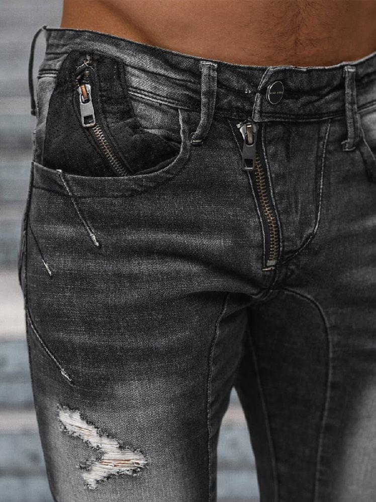 Tuffa Jeans med dekorativa detaljer - Svarta Herrjeans zoomad fram