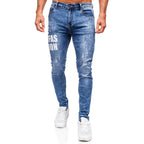 Blåa slim fit jeans - Herrjeans med tryck framifrån