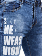 Blåa slim fit jeans - Herrjeans med tryck zoomad