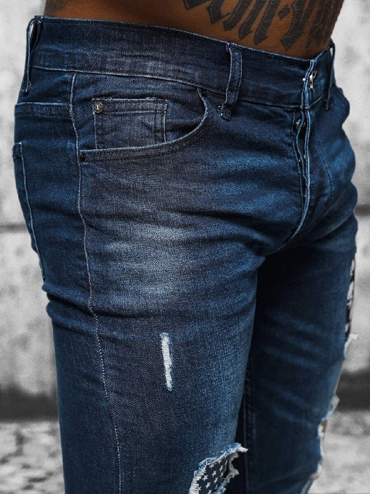 Slitna herrjeans med patches - Jeansbyxa zoomad