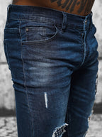 Slitna herrjeans med patches - Jeansbyxa zoomad