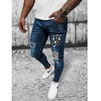 Slitna herrjeans med patches - Jeansbyxa
