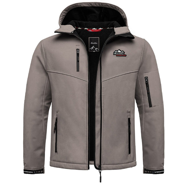 Grå herrjacka - Softshelljacka med huva