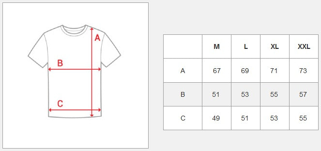 T-shirt - Kontrastfärgad herr storlekatabell