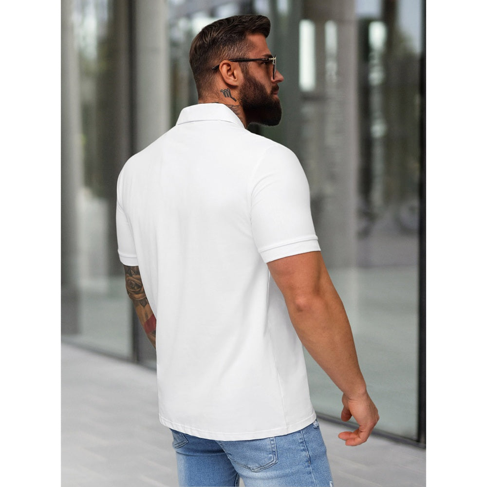 Klassisk Vit Pikétröja - Stilren Bröstpatch bakifrån