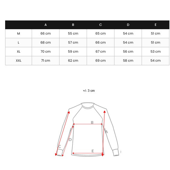 Never Give Up sweatshirt - storlekstabell