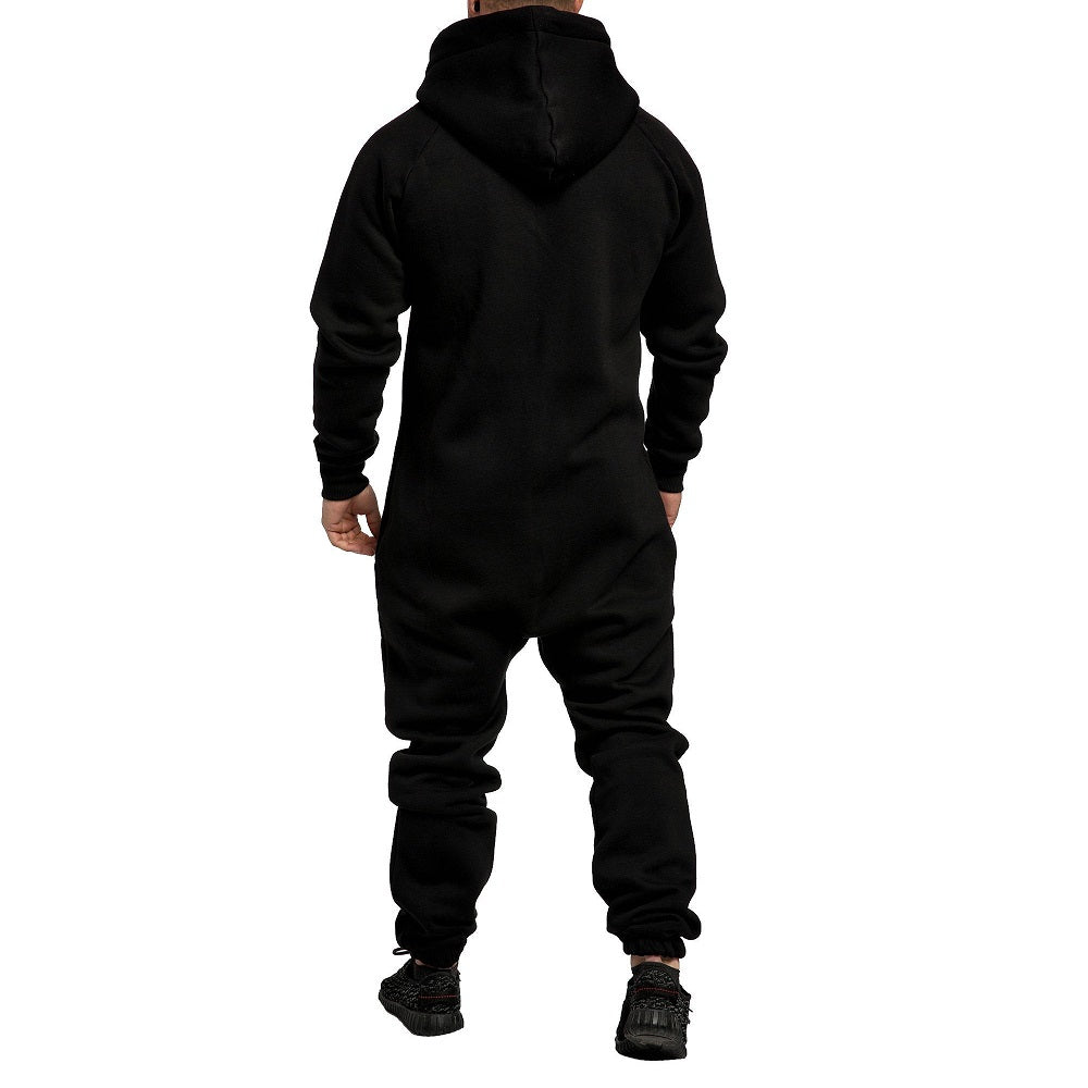 Supersköna unisex jumpsuits med luva - varm och gosig onesie svart bakifrån