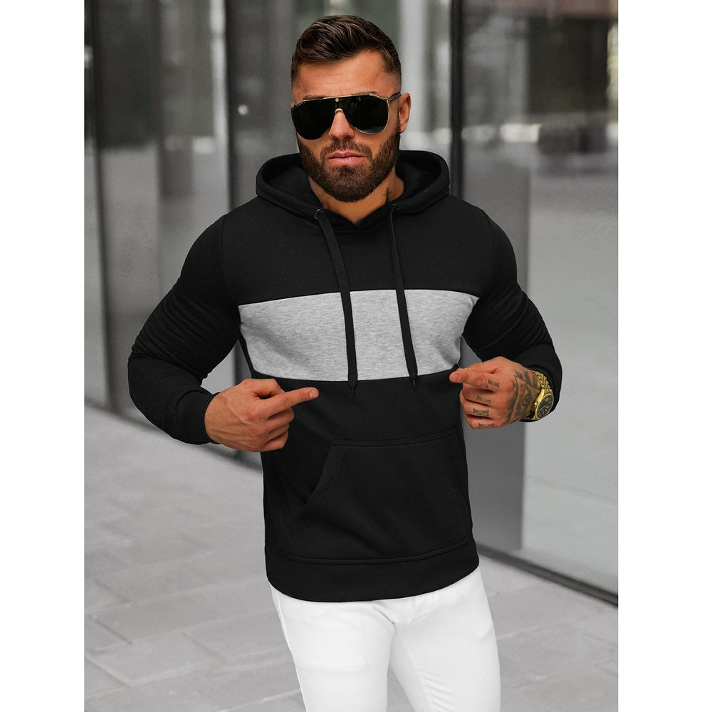 Svart Hoodie med grå kontrast - Herrtröja framifrån