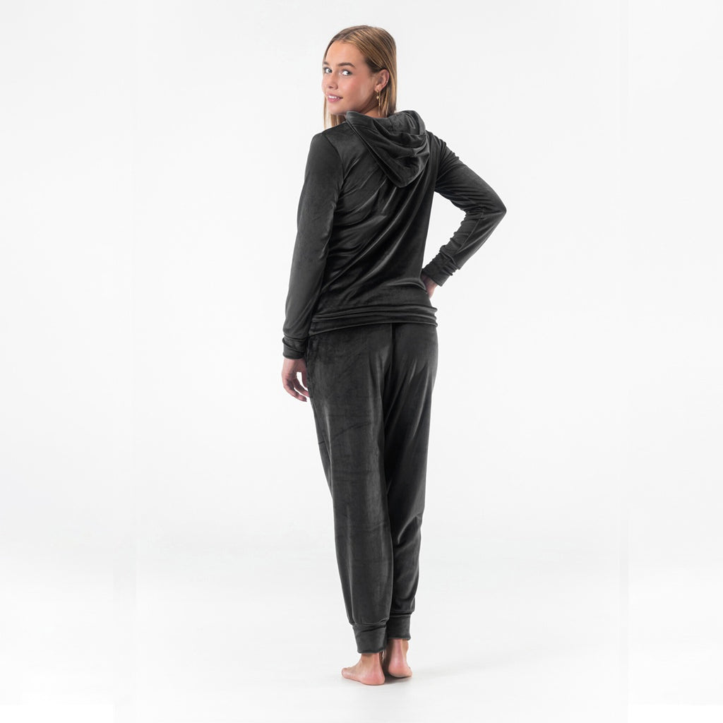Svart mysset dam i mjuk velour med huva – Gaubert