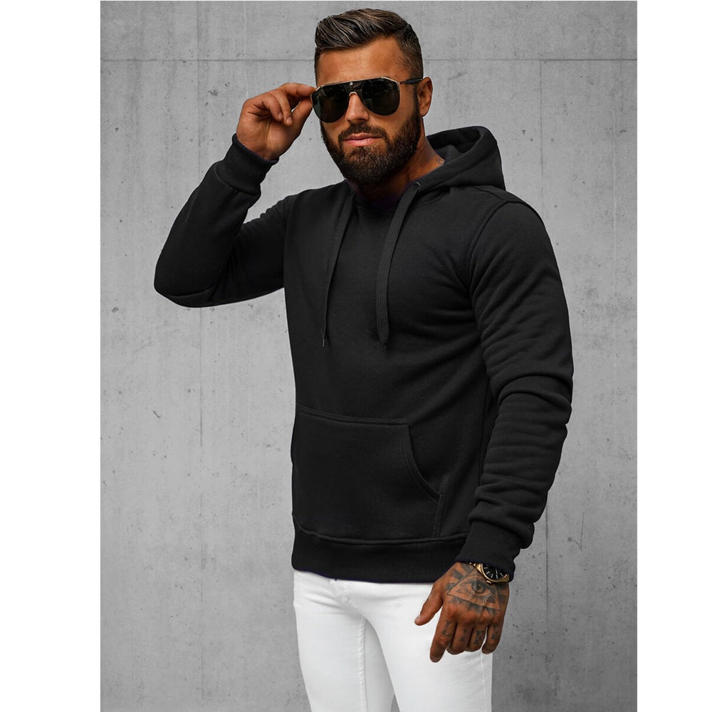 Svart basic herr hoodie framifrån