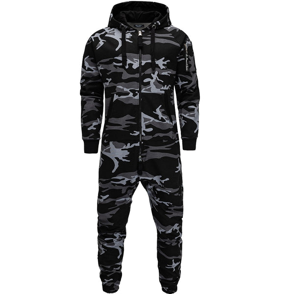 Onesies med attityd - Unisex Jumpsuits med luva camouflage svart