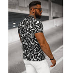 Mönstrad T-shirt - Svart och Vit Herr bakifrån