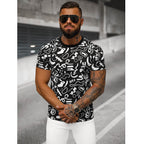 Mönstrad T-shirt - Svart och Vit Herr framifrån