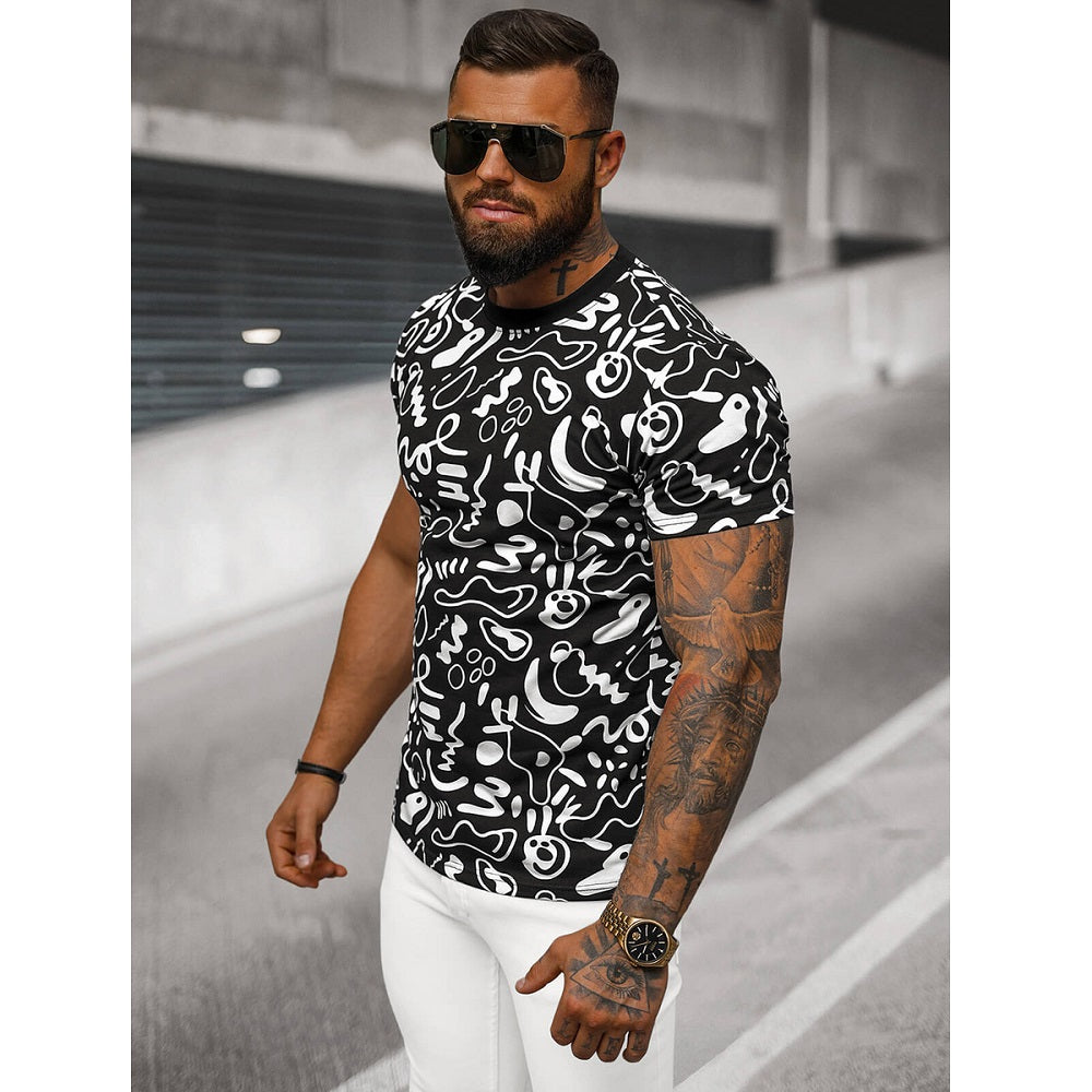 Mönstrad T-shirt - Svart och Vit Herr sidan