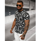 Mönstrad T-shirt - Svart och Vit Herr sidan