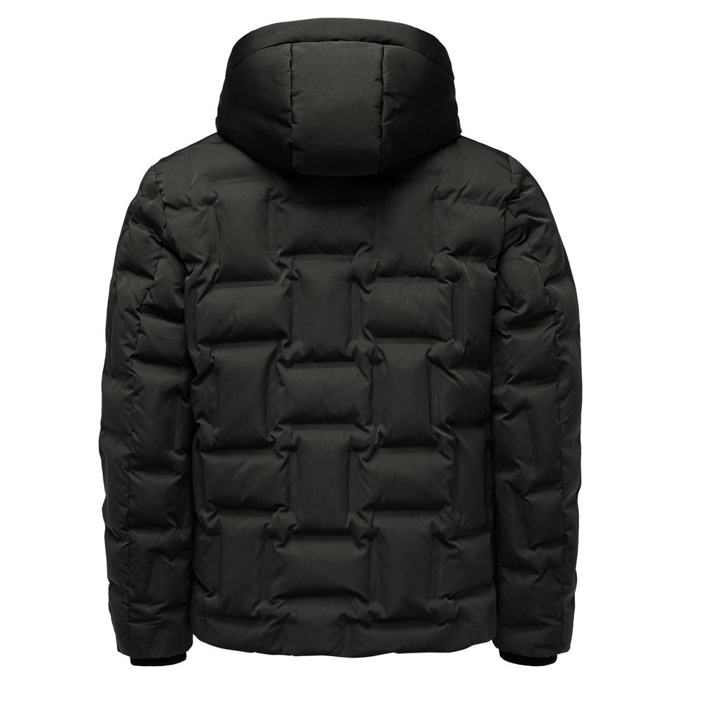 Svart quiltad vinterjacka för herrar bakifrån