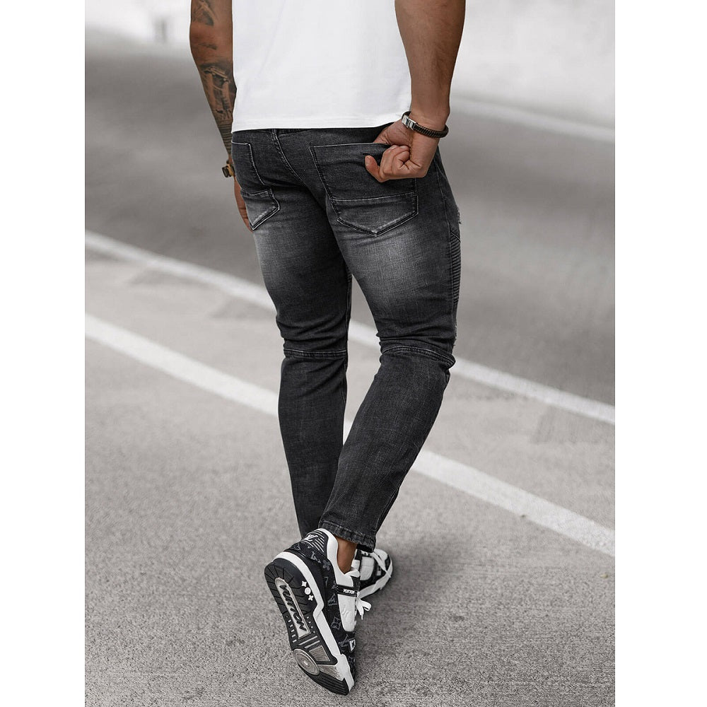 Slitna Slim Fit Jeans - Svarta Herrjeans bakifrån