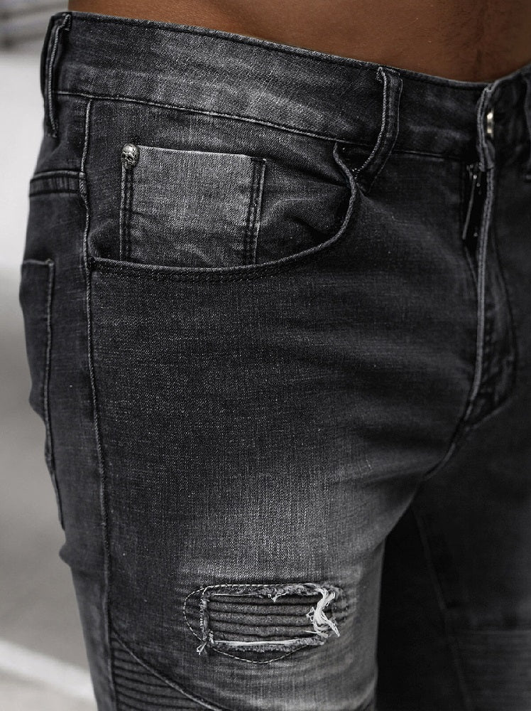 Slitna Slim Fit Jeans - Svarta Herrjeans zoomad