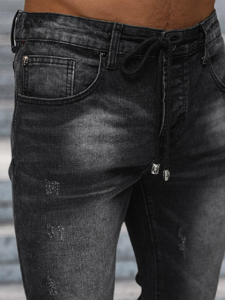 Herrjeans med Snören - Svart Slim Fit zoomad