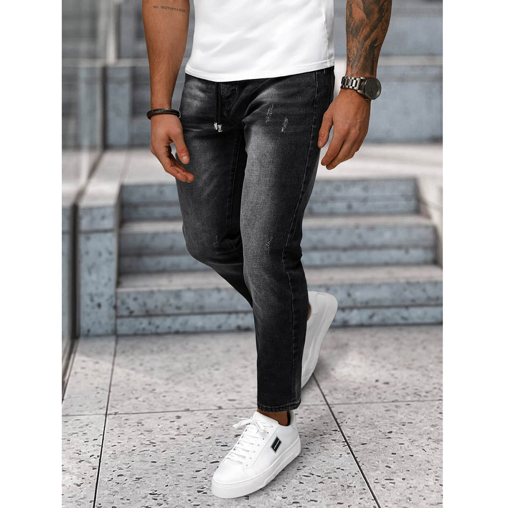 Herrjeans med Snören - Svart Slim Fit