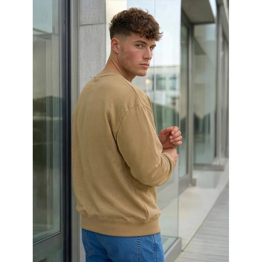 Beige solid herrtröja - billig sweatshirt bakifrån